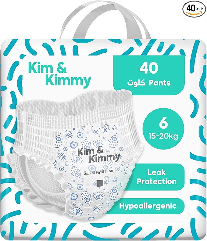 Kim & Kimmy Eco Diaper Pants, Size 6, 33-44 lbs, 40 Pants - 12 Hour Leak Protection, No Rashes, Hypoallergenic, Ultra-Soft & Highly Absorbent - Cruelty Free & Vegan - Good Vibes