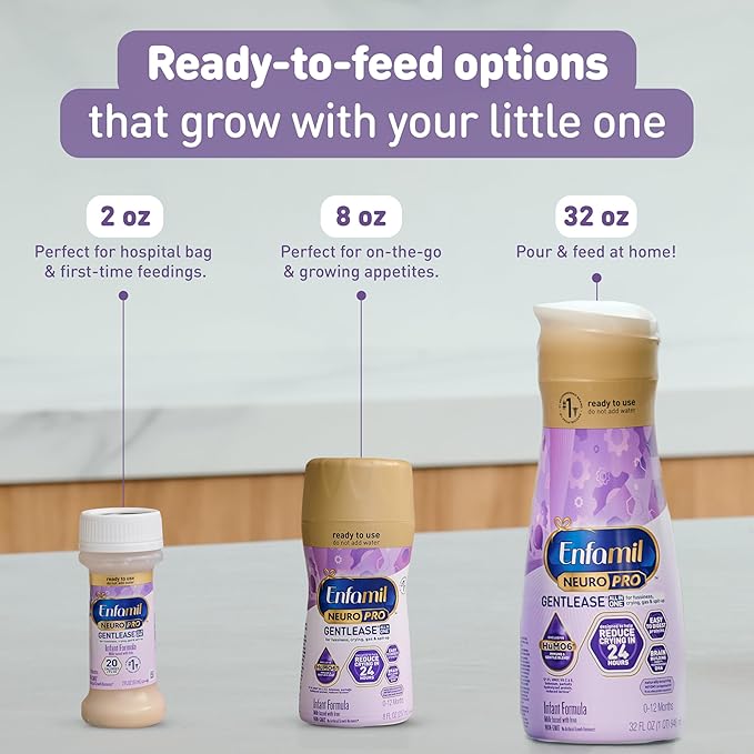Enfamil NeuroPro Gentlease Baby Formula, Brain Building DHA, HuMO6 Immune Blend, Reduce Fussiness, Crying, Gas & Spit-up in 24 Hrs,27.4 Oz Can + Ready-to-Feed Infant Formula,Liquid, 2 Fl Oz (24 Count)