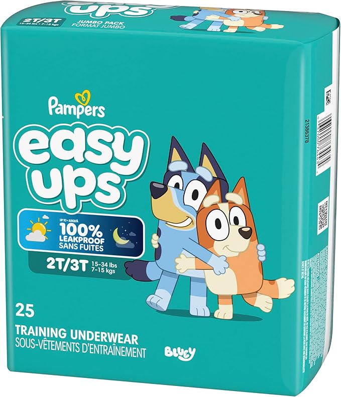 Pampers Training Pants - Easy Ups Boys & Girls Bluey - Size 2T-3T, 25 Count, Children's Potty Underwear (Packaging May Vary)