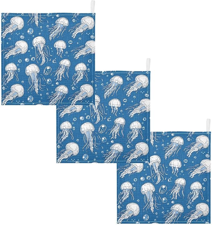 vvfelixl Baby Muslin Washcloths Jellyfish Bubbles Baby Burp Cloths Cotton Babys Face Towel for Newborn Infants Boys Girls Soft and Absorbent 11.8 X 11.8 in, 3 Pack