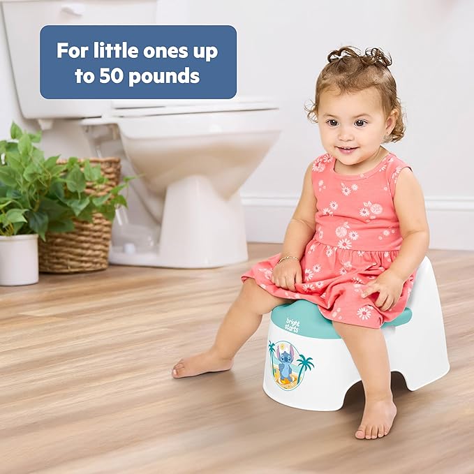 Bright Starts Disney Stitch Full Comfort Potty Training Toilet, Easy Clean Removable Bowl, Splash Guard, High Back for Comfort & Stability, Toddlers up to 50 lbs