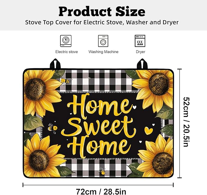 Multi-Design Stove Top Cover for Glass/Electric Stoves - 3-in-1 Heat-Resistant Protector Mat, Non-Slip Drying Rack 28"x20" (Sunflower)