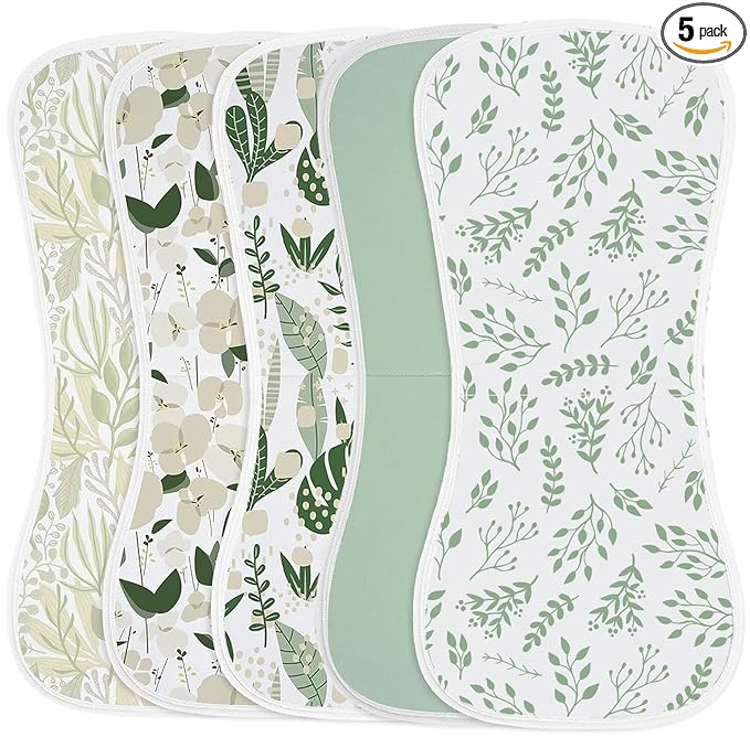 Yoofoss Baby Burp Cloths 100% Organic Cotton 5 Pack Burping Cloths for Babies Boys Girls Large 21''X10'' Extra Soft and Absorbent Leaf