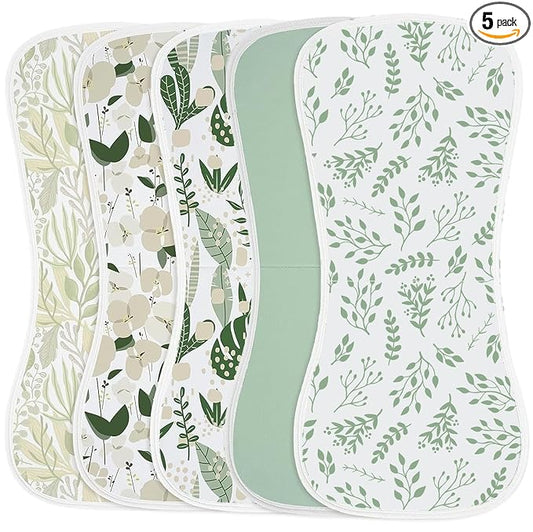 Yoofoss Baby Burp Cloths 100% Organic Cotton 5 Pack Burping Cloths for Babies Boys Girls Large 21''X10'' Extra Soft and Absorbent Leaf