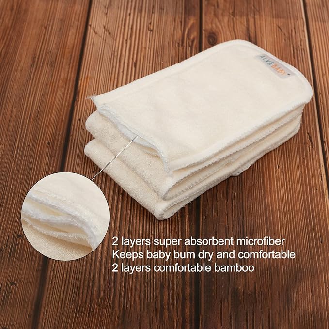 ALVABABY 12PCS Newborn Cloth Diaper Inserts - 4 Layers, Reusable, Overnight 12SMB