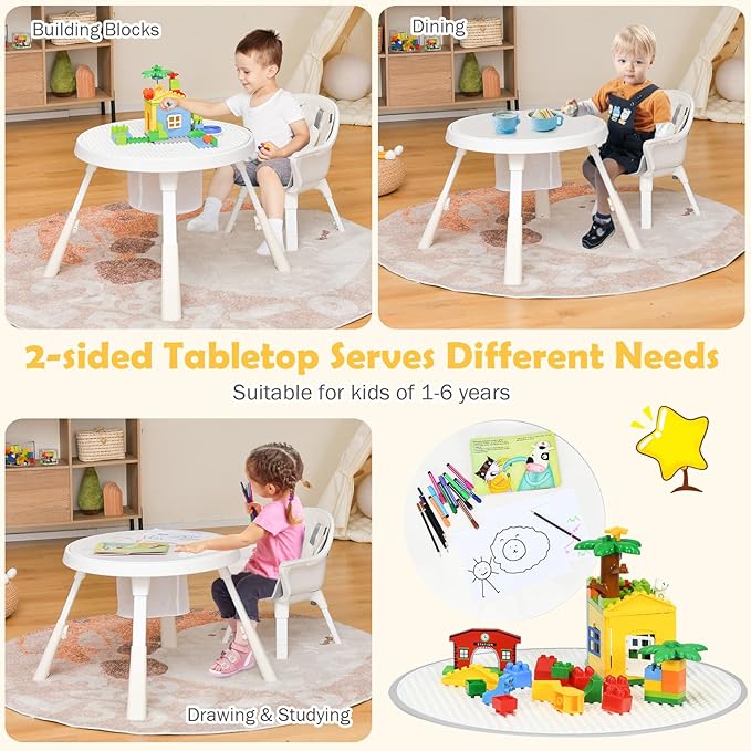 BABY JOY 7 in 1 Baby High Chair, Convertible High Chairs for Babies and Toddlers, Building Block Table, Toddler Chair with Adjustable Legs, Removable Tray, Storage Basket, Safety Harness (Beige)