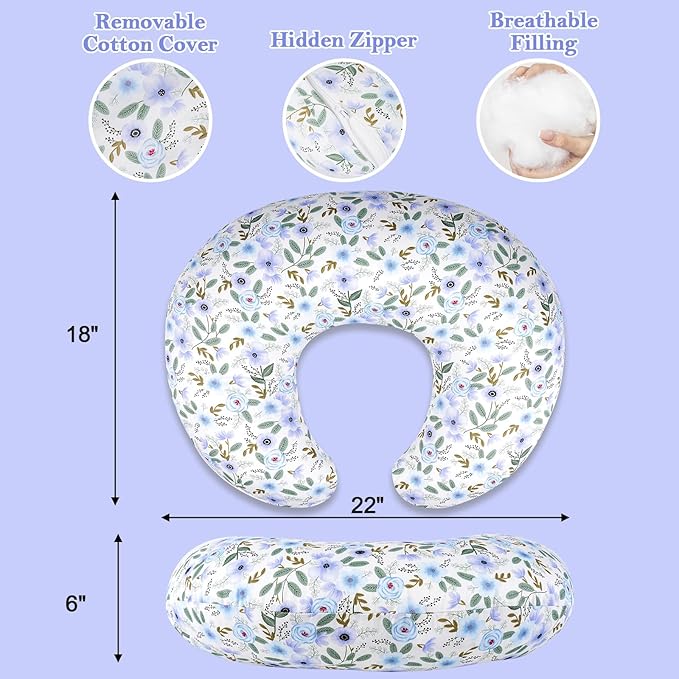 Nursing Pillow for Breastfeeding & Bottle Feeding - Ergonomic C-Shape Design with Breathable Filling & Removable Washable Cover, Supports 0-12 Months (Feeding, Tummy Time, Sitting), Hypoallergenic