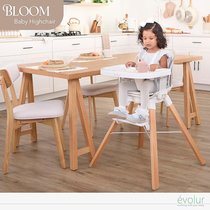 Evolur 360° Bloom Highchair, Rotating, Convertible Baby Feeding Chair with Adjustable Height, Removable Tray, Easy to Clean, Stylish & Space-Saving for Newborns & Toddlers - Panna Cotta
