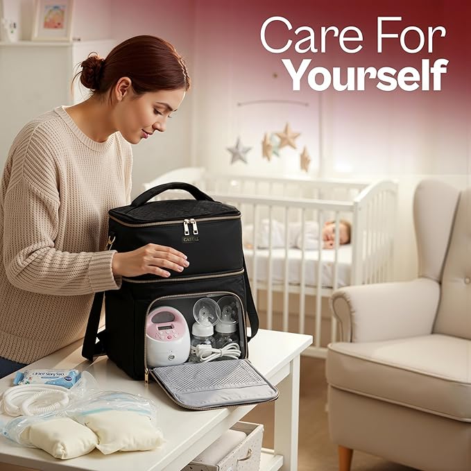 Castal Breast Pump Bag Spectra S1 S2–Insulated Spectra Pump Bag, Breastmilk Cooler Bag with Ice Pack–Leak-Proof Double Layer Breast Pump Travel Bag (Black)