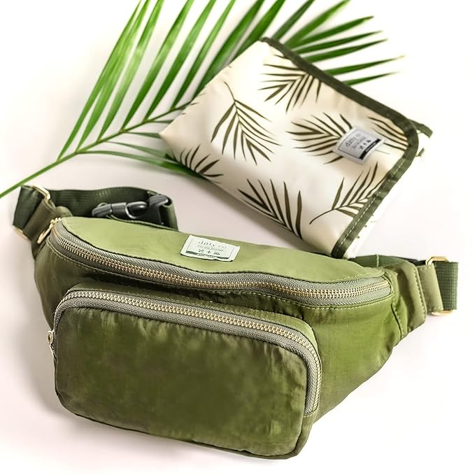 Ditty Co. - Lanikai Small Diaper Bag - Portable Changing Pad - Crossbody Bags For Women - Fanny Pack - Baby Travel Essentials (Olive Green)