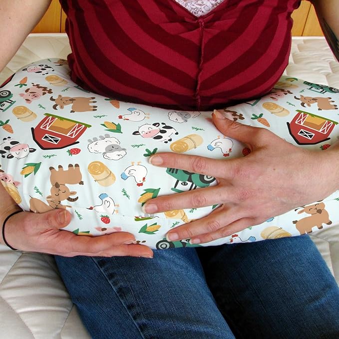 Colorful Farm Animals Baby Nursing Pillow Covers for Boy Girl Pig Cow Goat Chick Barn Tractor Nursery Feeding Pillowcase for Breastfeeding Pillows Farm Life Soft Stretchy Slipcovers for Newborn Infant