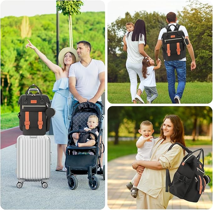 PIIOSER Diaper Bag Backpack with Ice Pack, Large Capacity & Waterproof Baby Travel Backpack Bag for Moms Dads, Insulated Baby Cooler Bag with Changing Pad, Stroller Straps & Pacifier Case, Black