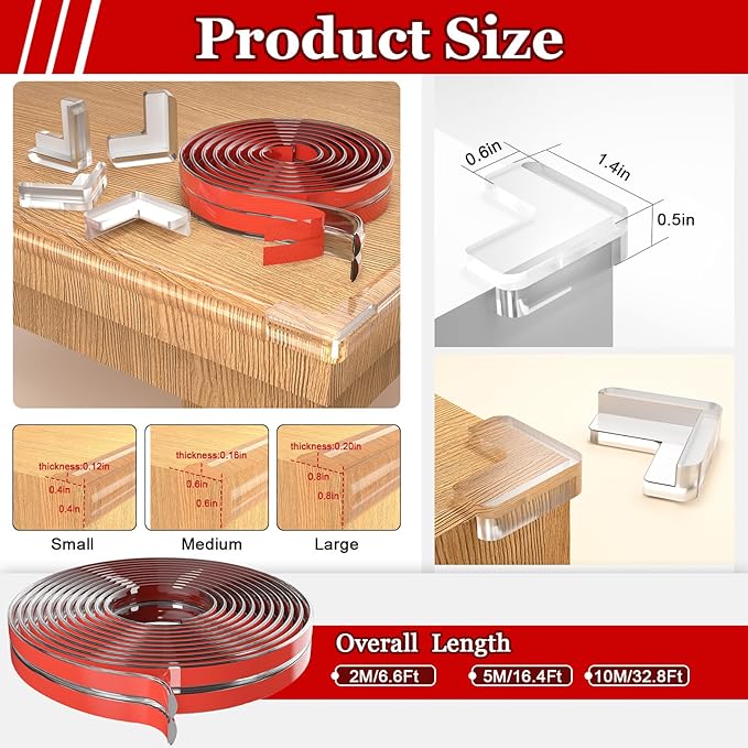 Edge Corner Protector Baby Proofing with 4 Corners Protector, Self-Adhesive Furniture Corner Guard & Edge Safety Bumpers, Table Edge Corner Protectors Covers (0.8in Wide, 16.4ft with 4 Corners)