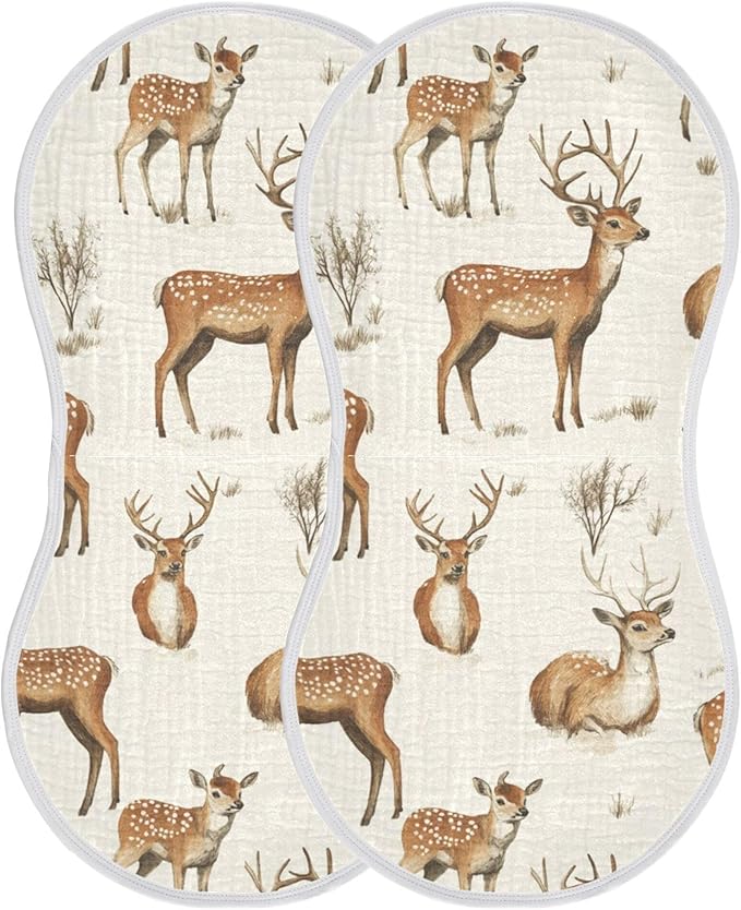 Vintage Forest Deer Burp Cloths Baby Boys Girls Absorbent Soft Cotton Burping Cloths Rags, 1 Pack