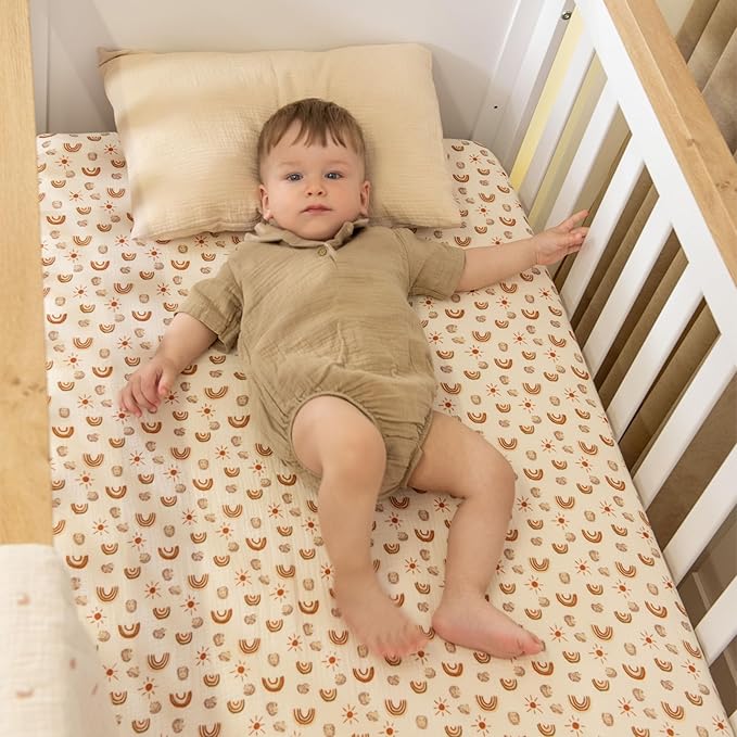 Muslin Cotton Crib Sheets for Boys and Girls, 2 Pack 52"x28" Fitted Baby Crib Sheet for Girl Boy, Soft Baby and Toddler Bed Sheets, Mattress Cover Muslin Cribs Sheet Set Nursery Gift Neutral Rainbow