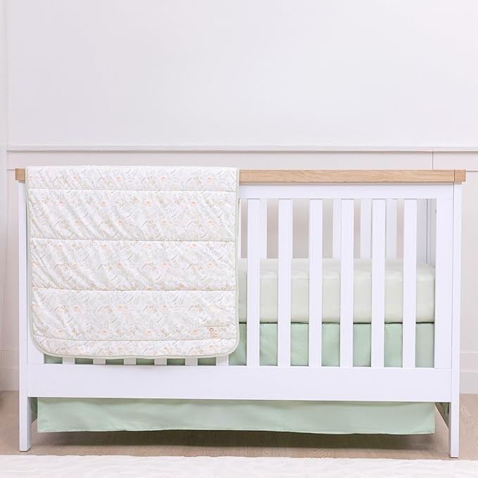 Green Crib Skirt Neutral, Baby Crib Skirt Boy Girl, 52"x28" with 15" Drop Bedskirt, Cotton Bed Skirt, OEKO TEX Certified Cribs Dust Ruffle, Cribs Accessories Boy Girl (Green Bedskirt)