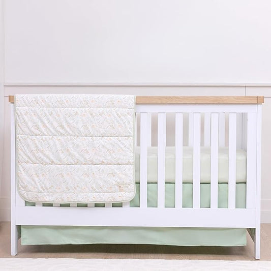 Green Crib Skirt Neutral, Baby Crib Skirt Boy Girl, 52"x28" with 15" Drop Bedskirt, Cotton Bed Skirt, OEKO TEX Certified Cribs Dust Ruffle, Cribs Accessories Boy Girl (Green Bedskirt)