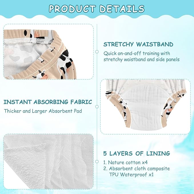 Toddler Potty Training Underwear Cotton Absorbent Soft Baby Girl Boy Potty Training Pant 2t-5t