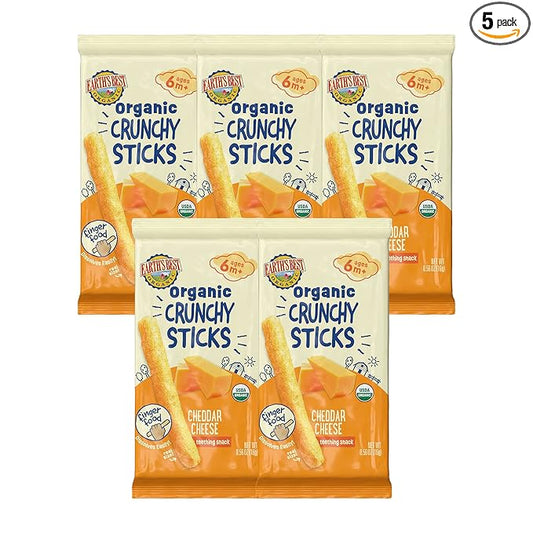 Earth's Best Organic Baby Food, Dissolvable Teething Snack for Babies 6 Months and Older, Cheddar Cheese Crunchy Sticks, .56 oz Pack (Pack of 5)