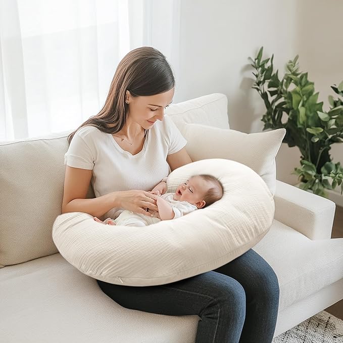 MairMore 2-Pack Muslin Nursing Pillow Covers, Breathable 100% Cotton Breastfeeding Pillow Slipcovers for Standard Nursing Pillows, Soft Covers for Baby Girls and Boys with Zipper