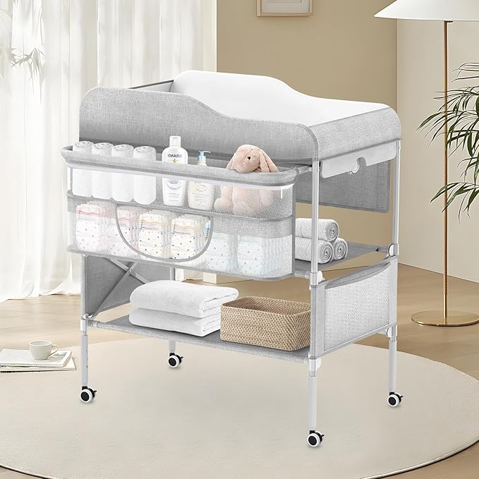 Portable Baby Diaper Changing Table, Foldable Diaper Changing Station, Waterproof Changing Table Height Adjustable Changing Station for Infant and Nursery, Mobile Changing Station