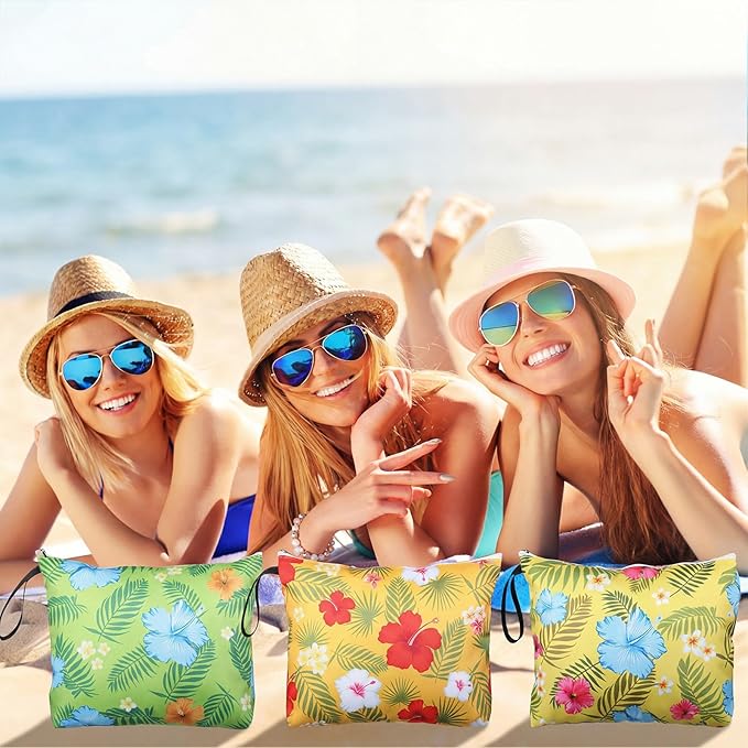 4 Pack Hawaiian Wet Dry Bags for Swimsuit Travel Beach Diaper Bag Waterproof Makeup Zipper Pouch with Handle Hawaii Flower Palm Leaves Cosmetic Toiletry Pouch for Women Gifts, Pool, Gym
