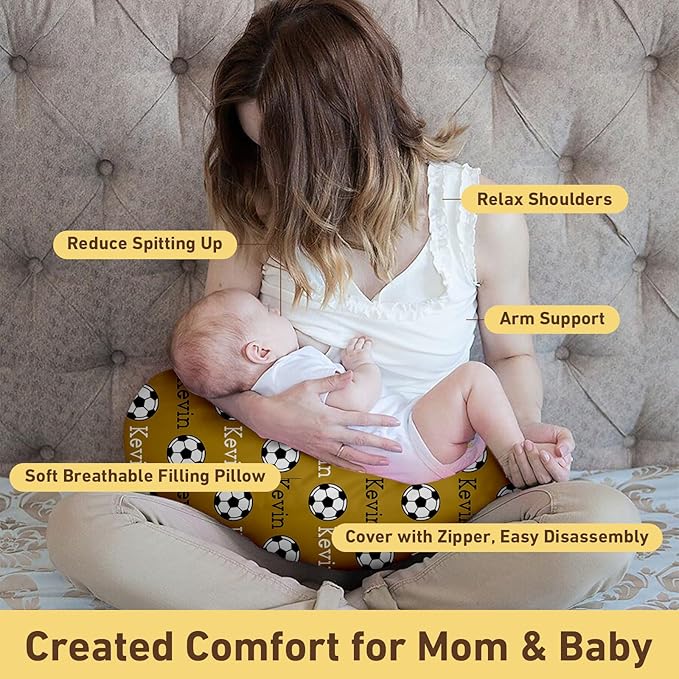 Dyoart Baby Nursing Pillow Cover, Custom Breastfeeding Bottle Pillow Slipcover, Personalized Gift for Infant Boys Girls,Soccer, Ultra Comfortable(one Size)