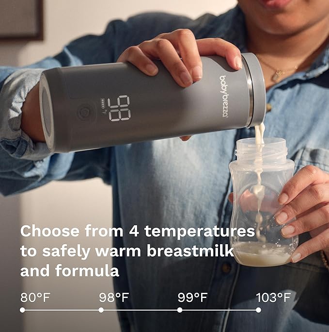 Baby Brezza Portable Warmer – 3X Faster Baby Bottle Warming - Travel Breastmilk and Formula Warmer - Safe, Even Heating - Up to 9oz - No Adapters, Grey