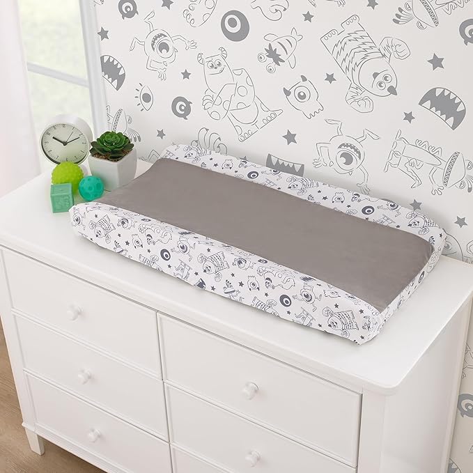 Disney Monsters, Inc. Cutest Little Monster Gray, and White Contoured Changing Pad Cover