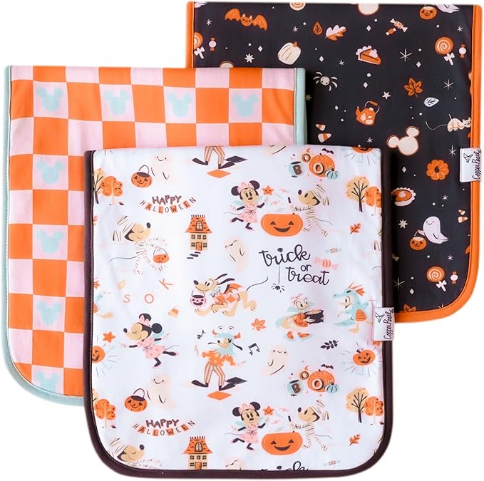 Baby Burp Cloths for Boys & Girls - Cotton Burp Cloths Baby Girl & Boy, 3 Pack Soft Spit Up Rags, Extra Absorbent Layers for Newborn, Infant Towels, 21x10 in - Mickey Mouse's Boo Bash Set