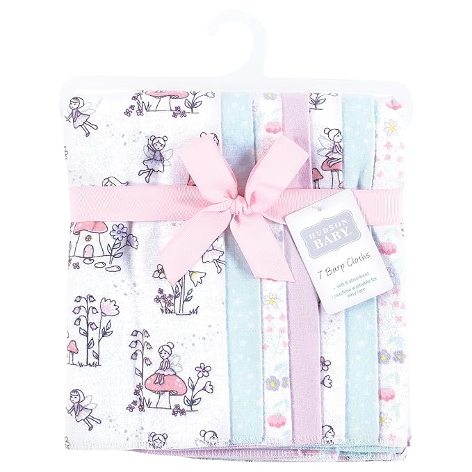 Hudson Baby Unisex Baby Flannel Burp Cloth 7pk, Garden Fairies, One Size