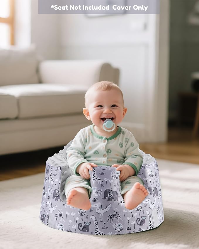 BOMOLOUR Seat Cover Compatible with Bumbo and Nuby Seat, Removable Breathable Baby Floor Seat Cover for Boys and Girls, Seat Not Included (Grey Animal)