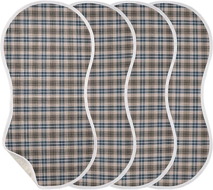 Brown Plaid Checkered Baby Muslin Burp Cloths Set of 4 Geometric Gingham Muslin Washcloths Rustic Patch Milk Spit Up Rags Soft Newborn Towel for Unisex Boys and Girls, 22 x 11 Inch