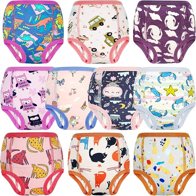 MooMoo Baby Potty Training Underwear 10 Packs Absorbent Toddler Training Pants for Boys and Girls Cotton Pee Pants 2T-9T