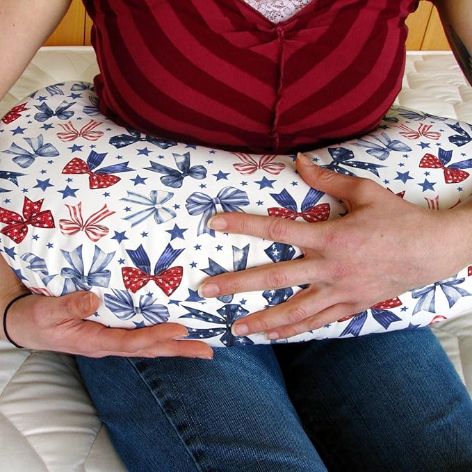 Red White & Blue Bows Nursing Pillow Covers for Boy Girl Patriotic Ribbons Stars Nursing Slipcovers for Breastfeeding Pillows Cute 4th of July Party Soft Stretchy Removable Cover for Newborn Infant