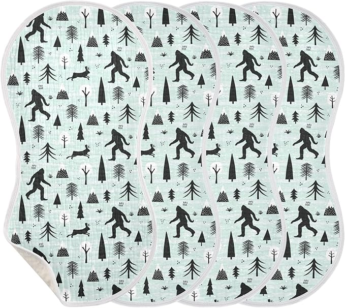 Muslin Burp Cloths for Baby Boys and Girls - 4-Pack Ultra Absorbent Bigfoot Sasquatch Muslin Washcloths, Newborn Towel, Milk Spit Up Rags, Burp Cloth Bib for Unisex, 22 x 11 Inch