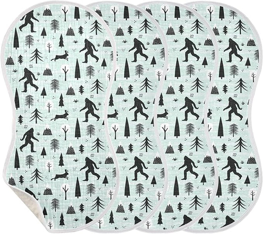 Muslin Burp Cloths for Baby Boys and Girls - 4-Pack Ultra Absorbent Bigfoot Sasquatch Muslin Washcloths, Newborn Towel, Milk Spit Up Rags, Burp Cloth Bib for Unisex, 22 x 11 Inch