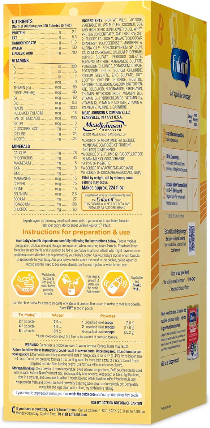 Enfamil NeuroPro Baby Formula, Brain Building Duo DHA & MFGM, Exclusive Immune Supporting HuMO6 Blend, Powder Infant Formula, Baby Milk, 31.4 oz Refill (Pack of 4)