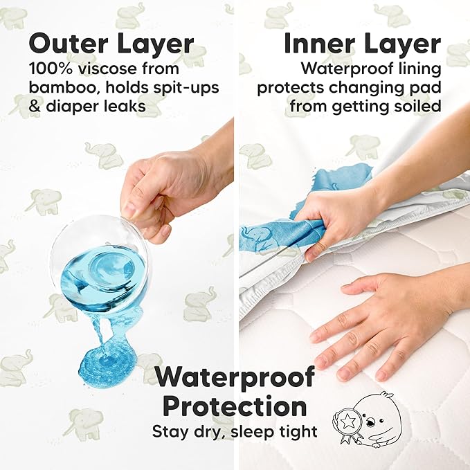 2-Pack Waterproof Changing Pad Covers Boy, Girl – 32x16 Soft Viscose Derived from Bamboo Baby Changing Table Cover, Wipeable Diaper Change Pad Sheets, Nursery Contour Baby Diaper Change Liner (Elly)