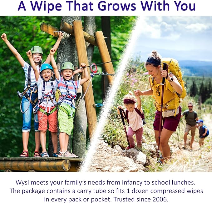 Wysi Baby Starter Kit Multi-Purpose Expandable Wipes & Travel Tube - Just Add Water - 100 Compressed Tablets - All Natural Reusable Wipes & Towellettes - Hypoallergenic - Compostable - Gentle