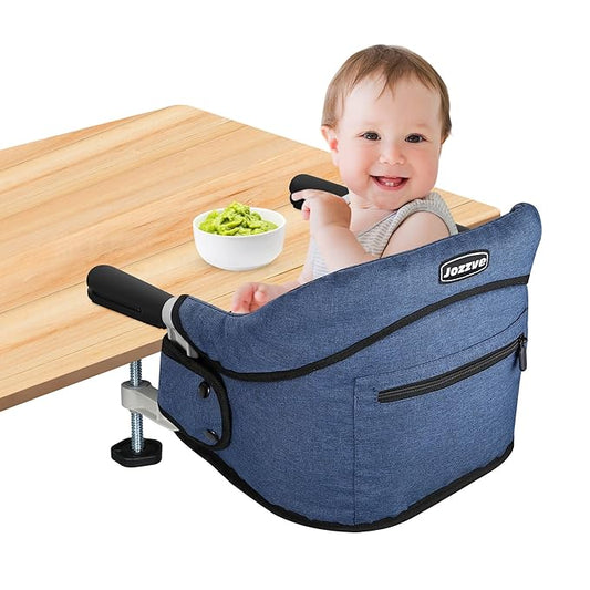 Hook On High Chair, Portable Foldable Clip On Baby Travel High Chair, Lightweight Feeding Seat with Storage Bag, BPA-Free Safety Harness for Home Restaurant (Navy)
