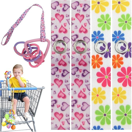 PBnJ Baby Toy Saver Strap Holder Leash Secure Accessories Flower/Hearts - 4pc