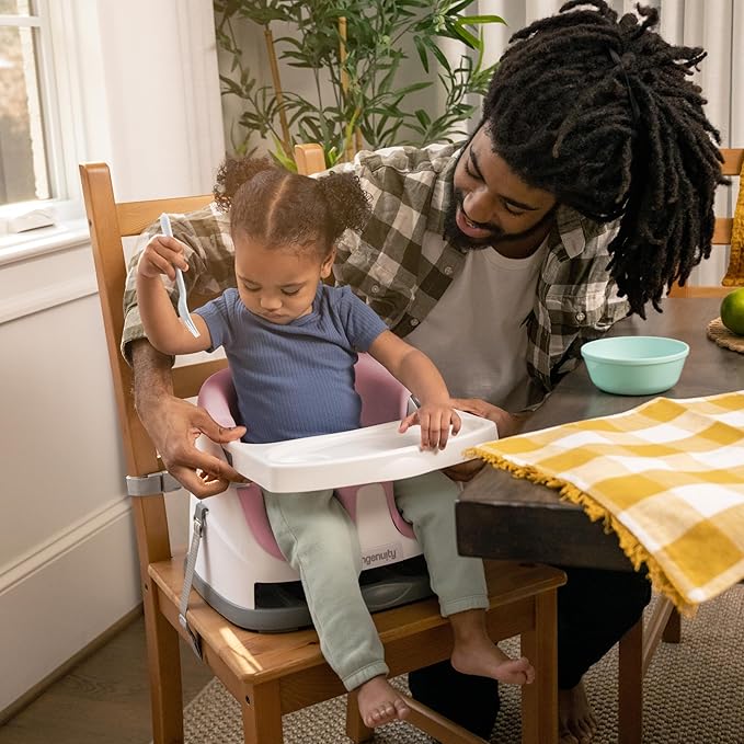 Ingenuity Baby Base 2-in-1 Booster Feeding and Floor Seat with Self-Storing Tray - Peony