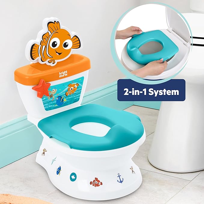 Bright Starts Disney Junior Finding Nemo My Size Potty Training Toilet, Toddler Potty Chair with Flushing & Cheering Sounds, Removable Seat with Splash Guard & Handles, Ages 18+ Months, Up to 50 lbs