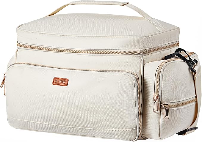 VEVOR Breast Pump Bag, Breast Feeding Bag with Waterproof Mat, Compatible with Spectra S1 & S2, Pumping & Breastmilk Storage, Portable Pump Carrying Case for Work, Travel and Family Use, Beige