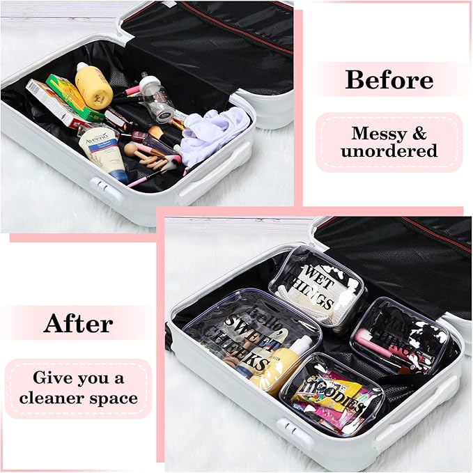 Oudain 4 Packs Diaper Bag Organizer Pouches Set Clear PVC Travel Diaper Bag Waterproof Zippered Makeup Bag Dry Wet Bag (Black)