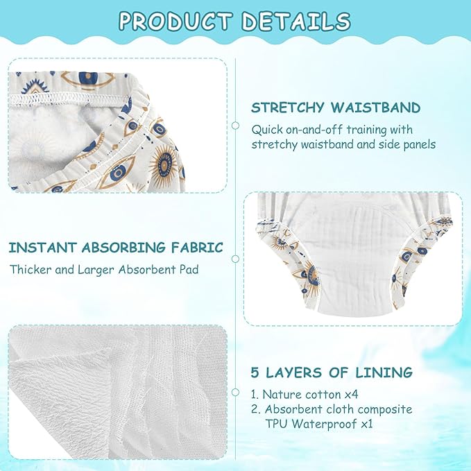Baby Boys Potty Training Pants Soft Cotton Boxer Briefs Underwear for 2T Stylized Eye Motifs