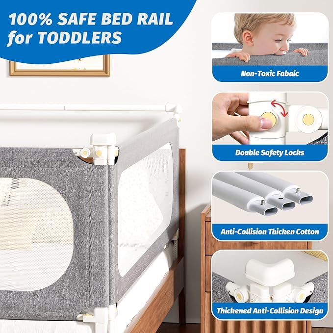 Bed Rails for Toddlers, with Headboard Rod -Height Adjustable Perfect Baby' Safety Bed Rails for Babys Bed Rails Guard (One Side 39"(L) ×28"(H)-Gary)