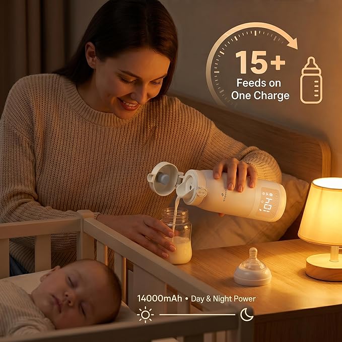 Portable Bottle Warmer for Travel & Night Feeding, Baby Milk Warmer with Built-in Sterilizer, 70 Sec Breast Milk Warming, 2 Min Formula Water Heating, 14,000mAh Battery, 15+ Feeds, 17 oz Capacity