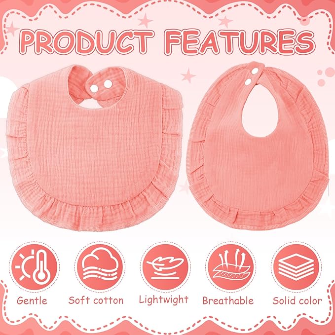 Kenning 18 Pcs Muslin Drool Baby Bibs Ruffle Absorbent Bib with Snap Button Boy Girl for Drooling Teething Infant Newborn
